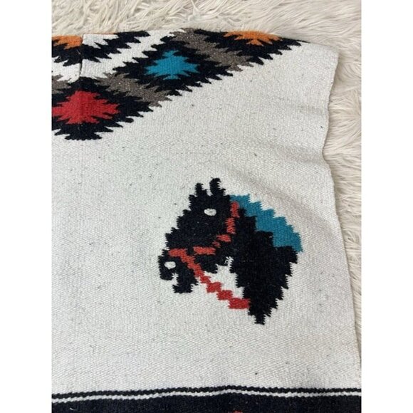 Native Mexican Horse Poncho Heavy Blanket Aztec Southwest Serape Fringe OS - Picture 7 of 12